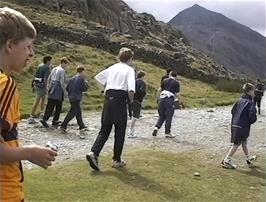 The bulk of the group start the 3.4 mile walk to the top of Snowdon via the Pyg Track that starts opposite Pen-y-Pass youth hostel, 365m above sea level